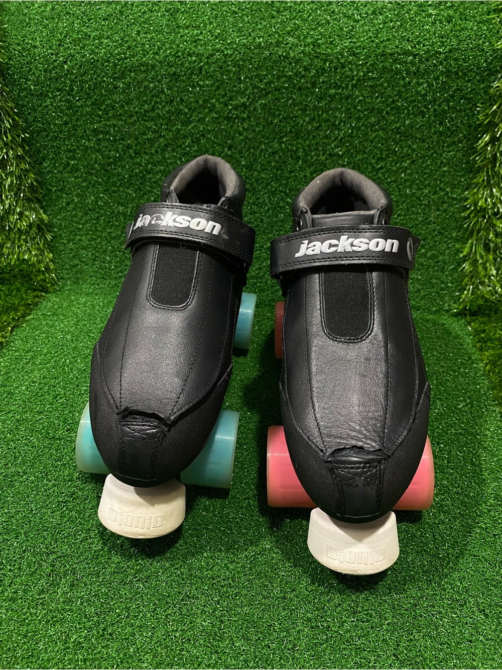 Jackson Elite Raptor Black Quad Roller Skates W/Colorful Wheels Sz 8.5 Women’s